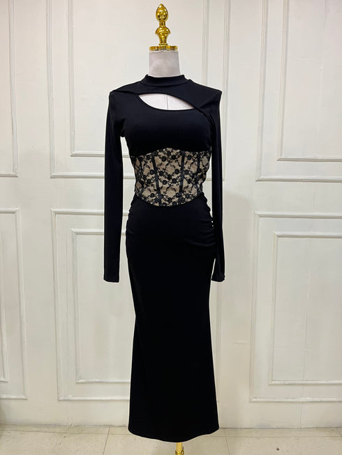 Women Lace Hollow out Design Tops With Mermaid Skirts Sets